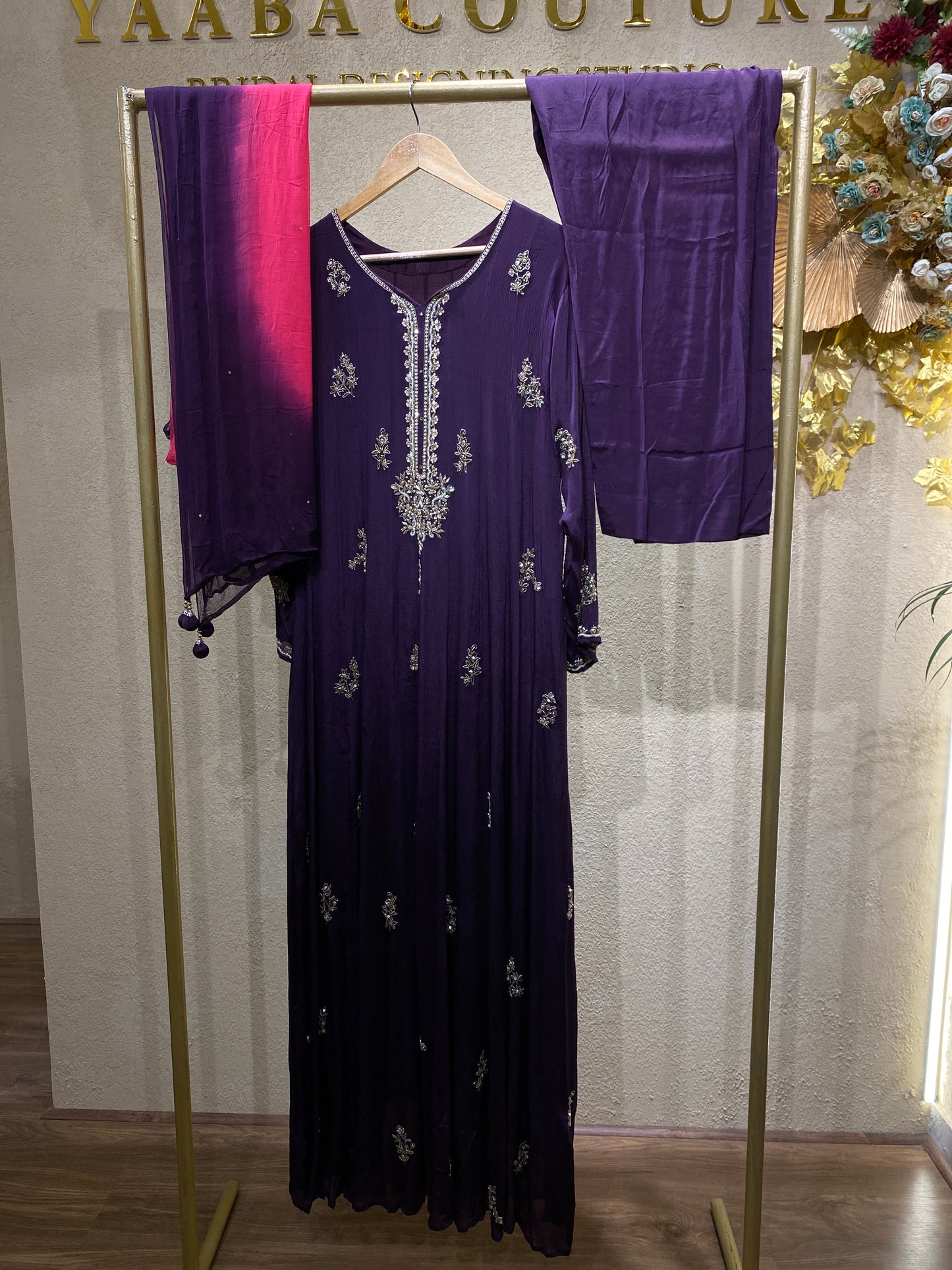 Purple Panelcut Gown 3Pc
