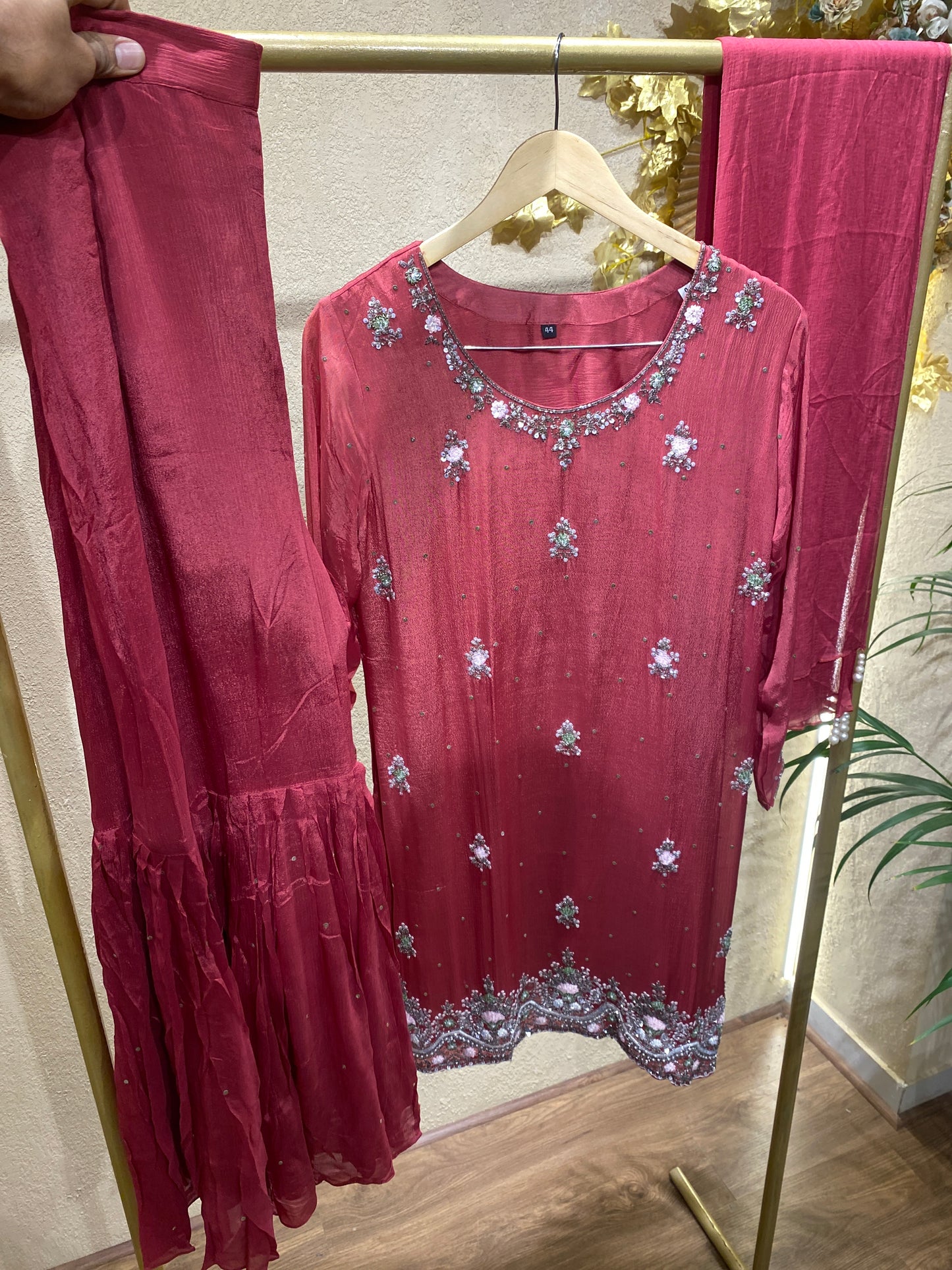 Red Sharara 3Pc