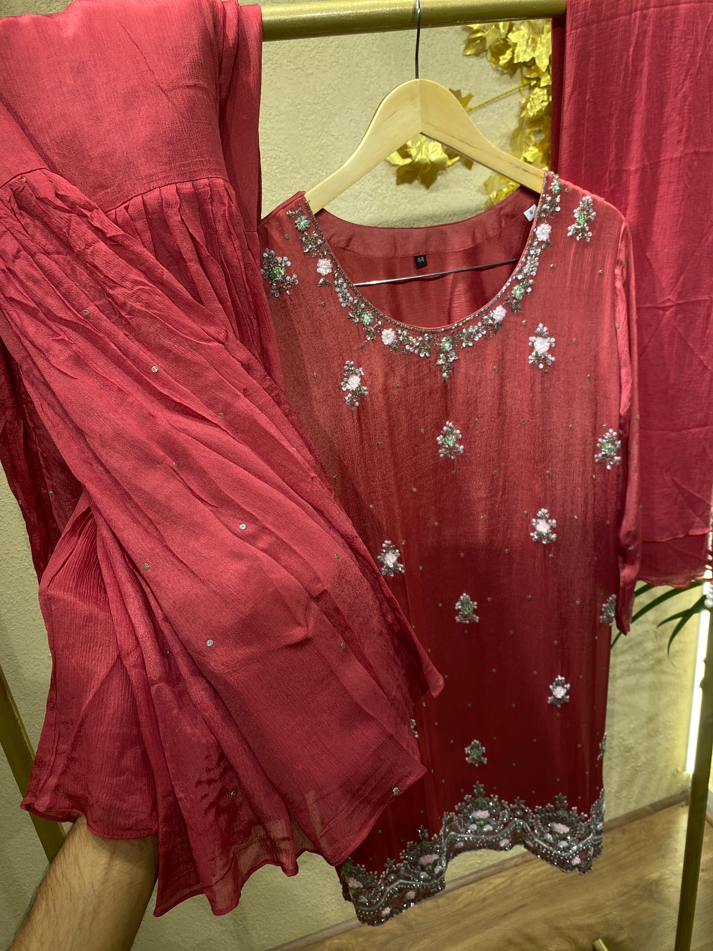 Red Sharara 3Pc