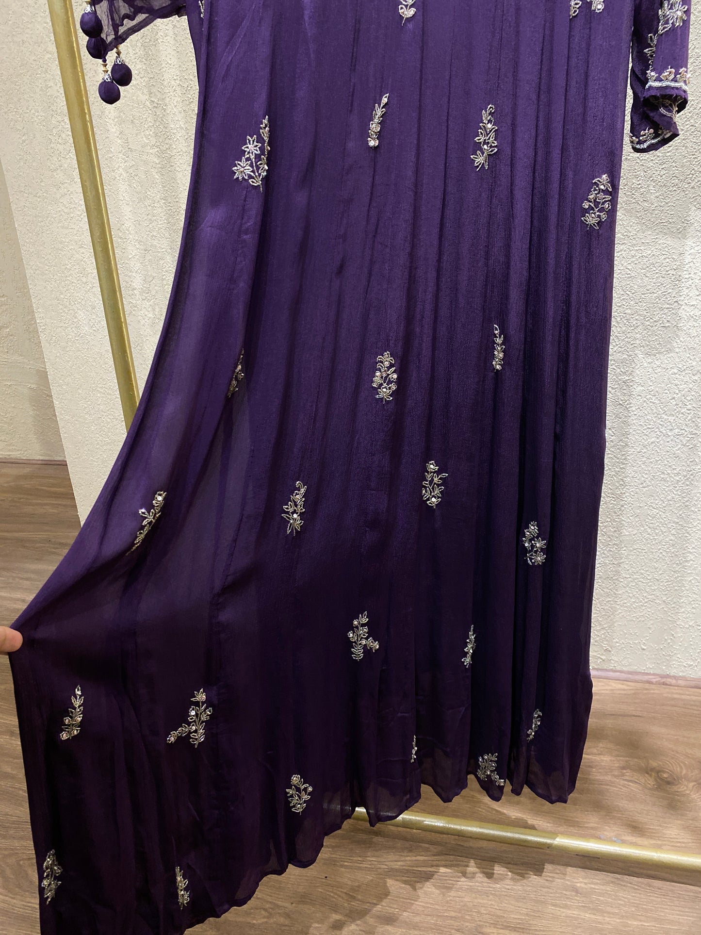 Purple Panelcut Gown 3Pc