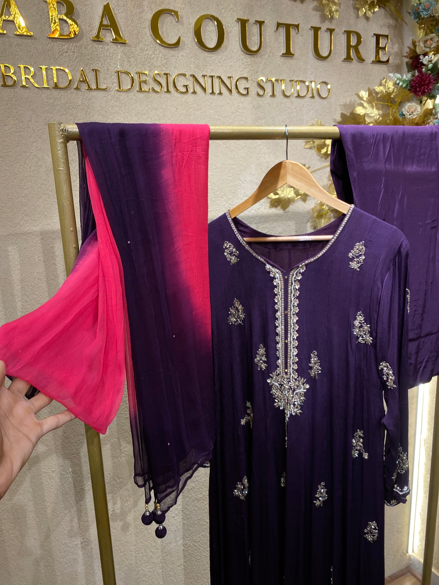 Purple Panelcut Gown 3Pc