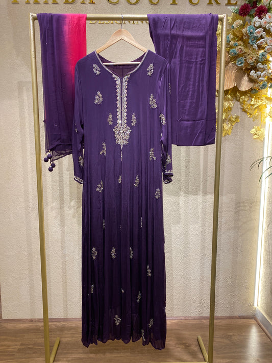 Purple Panelcut Gown 3Pc