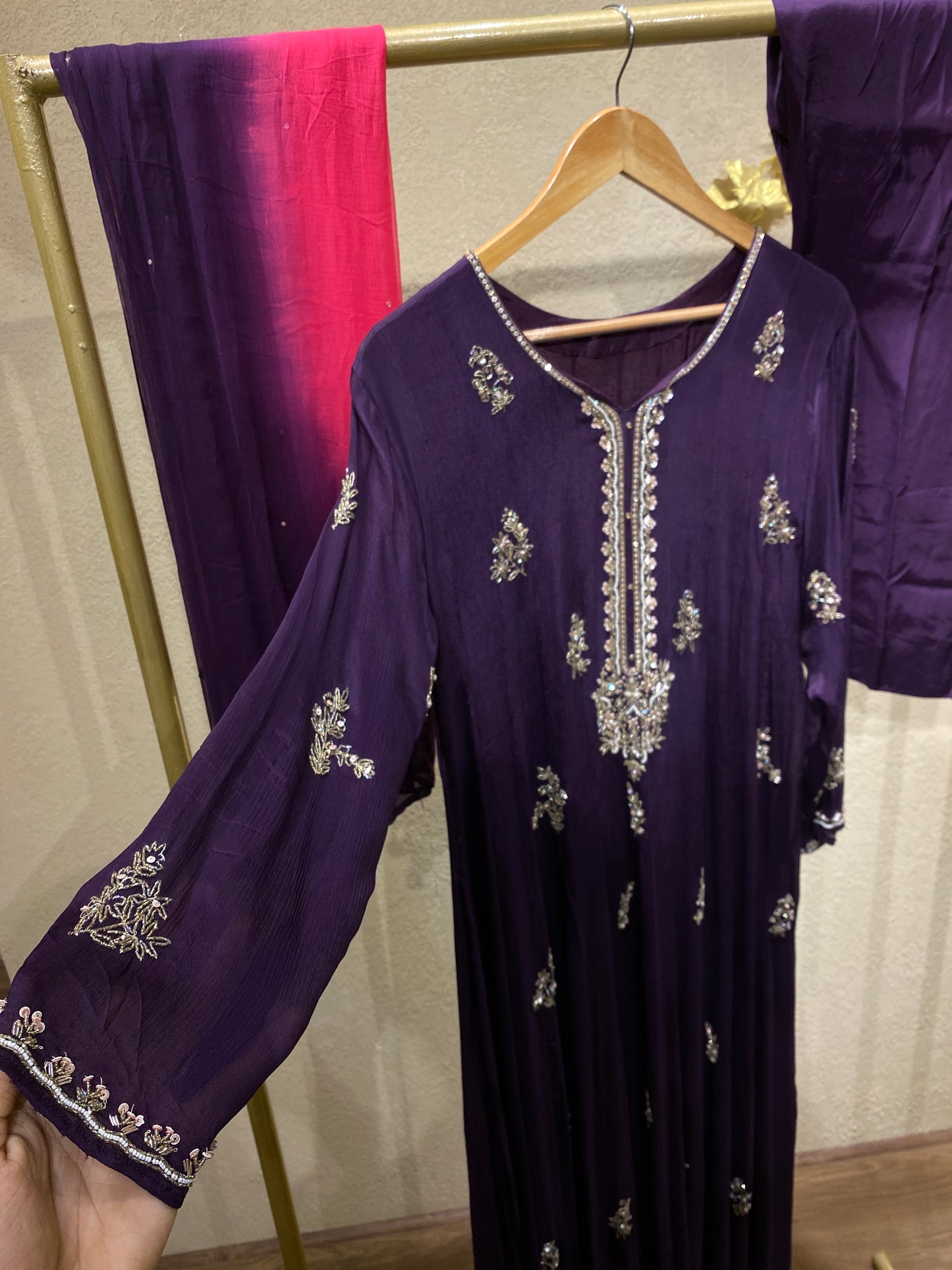 Purple Panelcut Gown 3Pc