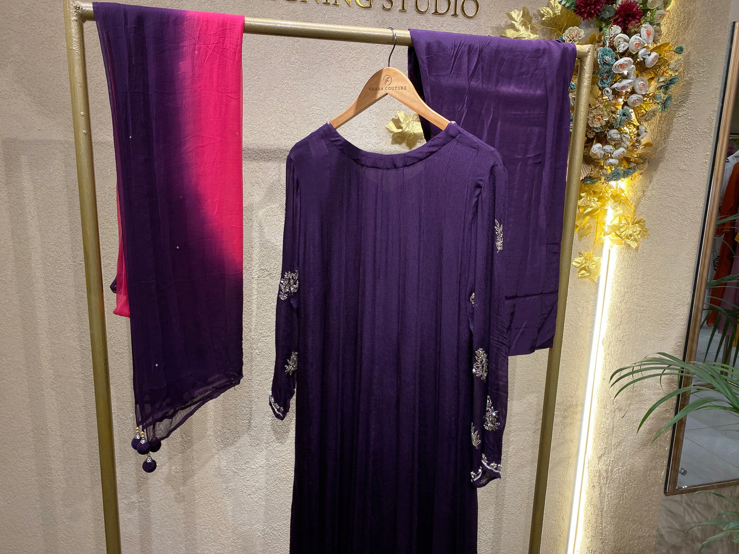 Purple Panelcut Gown 3Pc