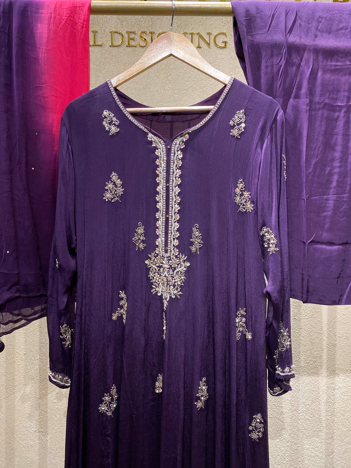 Purple Panelcut Gown 3Pc