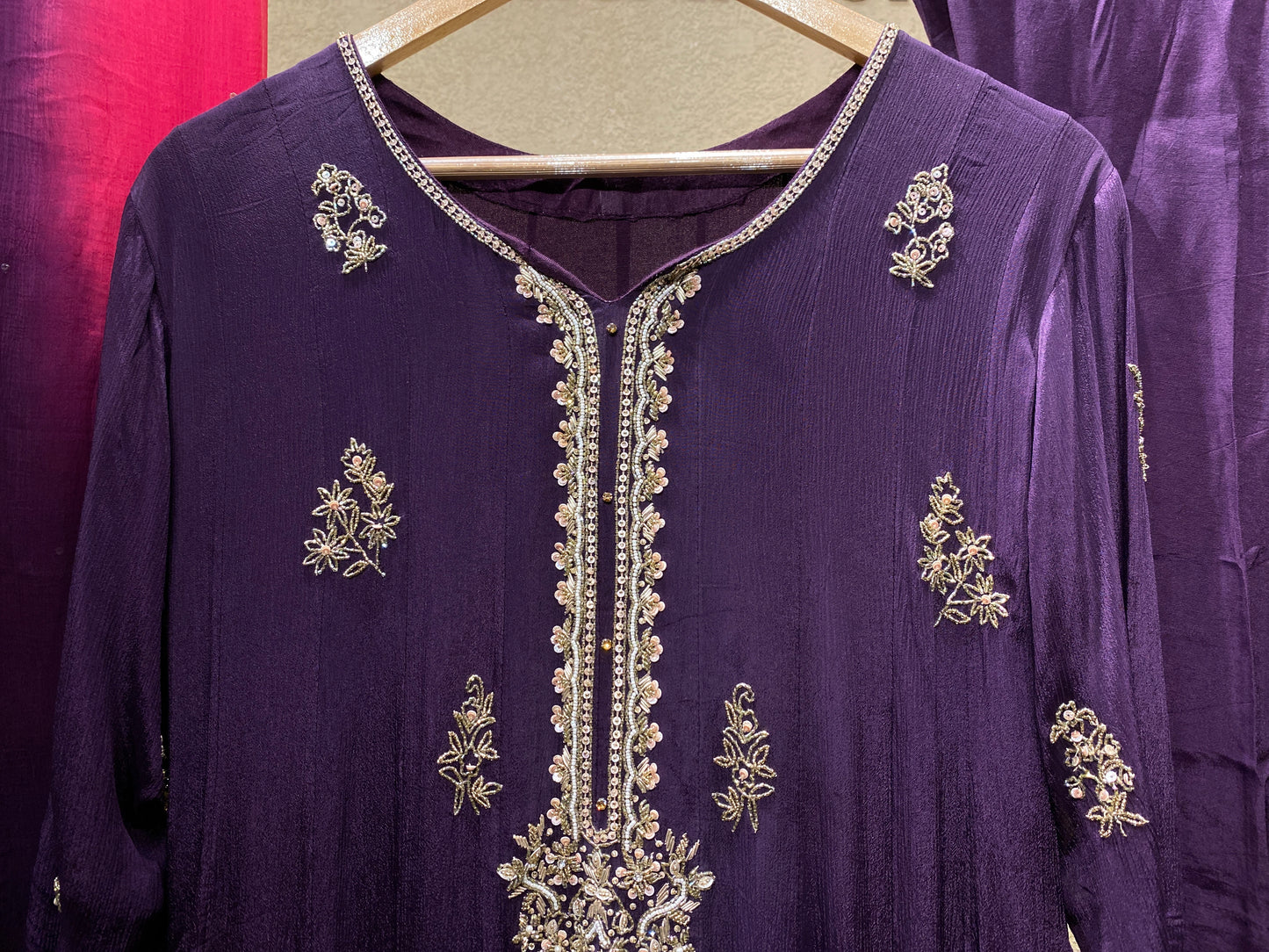 Purple Panelcut Gown 3Pc